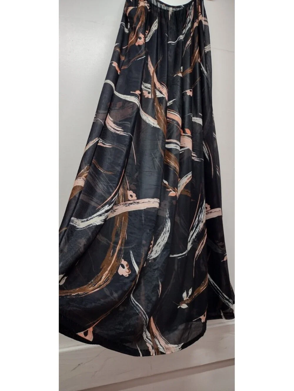 Vintage 1970s Maxi A-Line Swing Sheer Dress Size L/XL Black Sheer Nylon Pastels